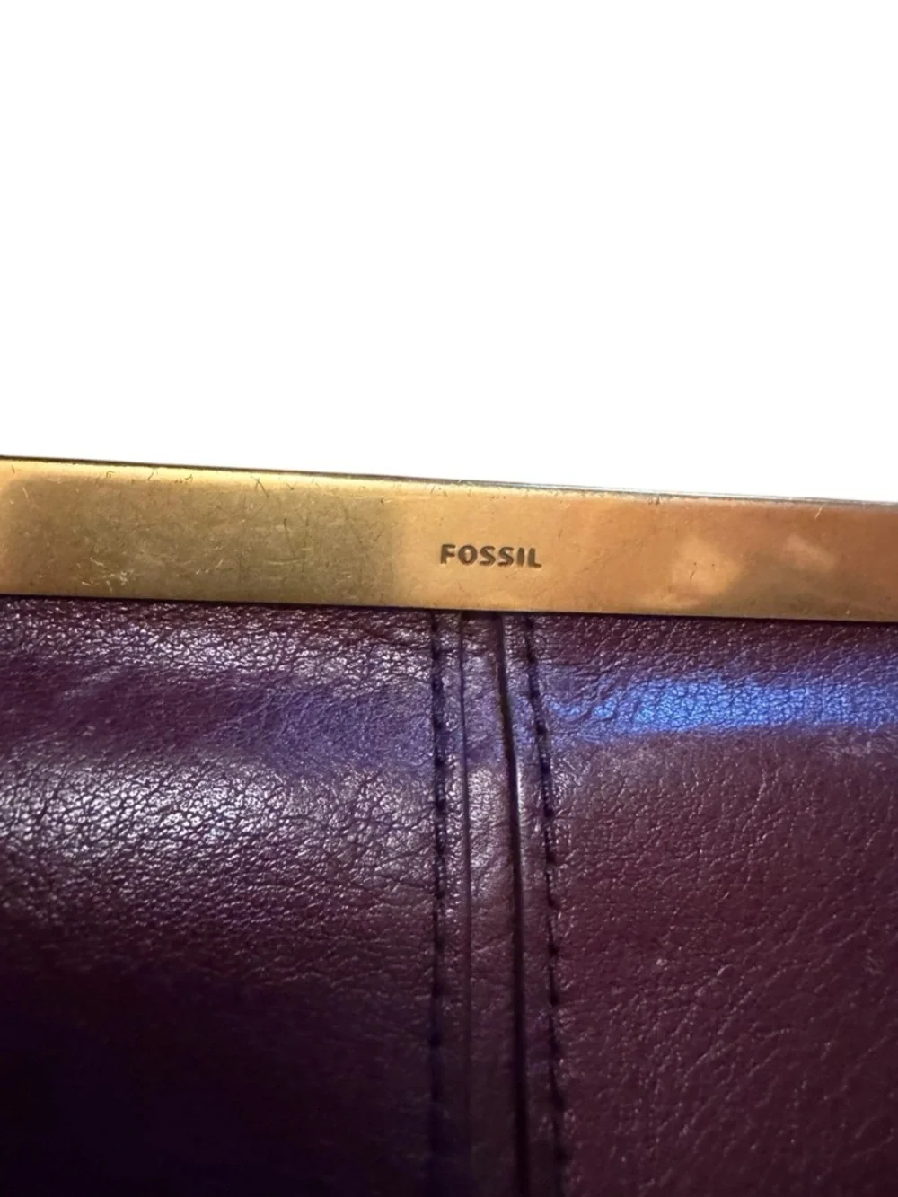 Fossil Burgundy Leather Clutch Wallet with Gold-Tone Frame